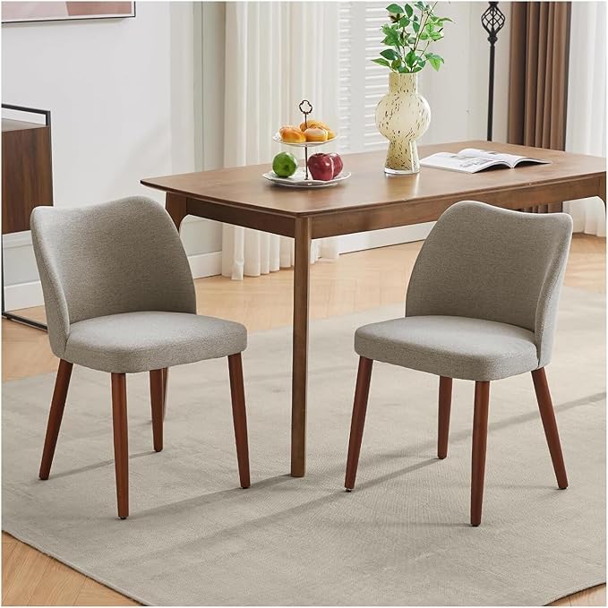 Adjustable Office Computer Chair with Armrest 2pcs Linen Fabric Upholstered Dining Chair with Sold Wood Legs Wing Backrest(Grey)