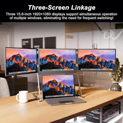 100% sRGB 1080P IPS Laptop Screen Extender Triple Monitor 15.6 Foldable Portable Display for Laptop Height Adjustable