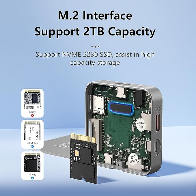 Magnetic USB C Hub 8 in 1 &amp Type-C Docking Station M.2 NVMe 2230 SSD Enclosure 4K@60Hz HDMI 10Gbps USB-A/USB-C 3.2 SD/TF 3.0 Card Solt AUX 100W PD for iPhone 15 16 MacBook Pro Air Laptop
