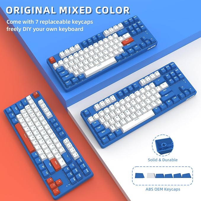A.JAZZ Wireless Mechanical Keyboard 87 Keys TKL Hot Swappable Bluetooth Gaming Keyboard Dual Mode BT5.0/2.4G with Detachable Frame USB Hub OEM Keycaps Custom Keyboard for PC MAC PS4(Red Switch)