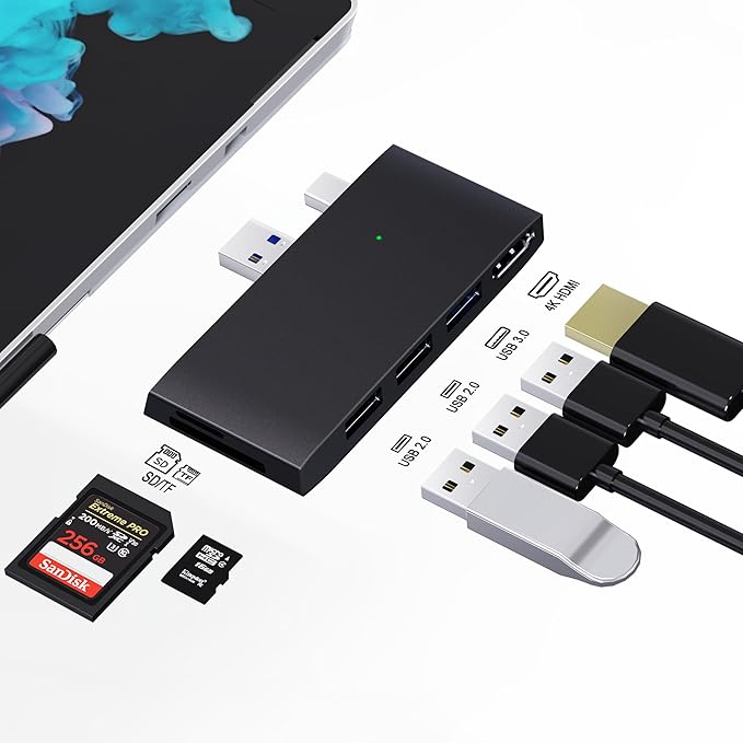 Surface Pro 6/Pro 5/Pro 4 USB3.0 Hub Docking Station Surface Pro USB Hub Adapter SD/TF Slot 4K@30Hz HDMI Converter Surface Accessories Multiport Dongle for Surface Pro 6/5/4