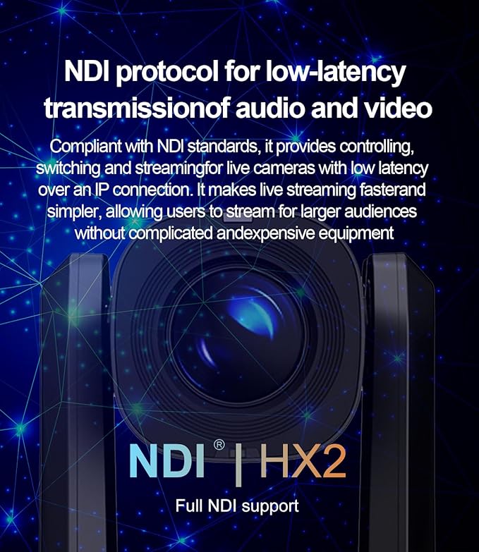 NDI PTZ Camera 20x Optical ZoomAI Auto-Tracking Video Conference Room Camera with HDMI LAN USB SDILive Streaming for Church Worship Work with VmixZoomOBSYouTubeFacebook RP-HD66A-20N
