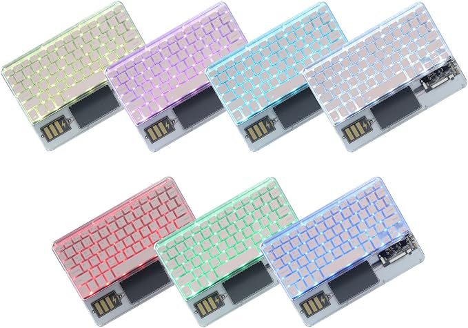 Ultra-Slim Bluetooth Keyboard 7 Colors Backlit Portable Mini Wireless Keyboard Rechargeable for Apple iPad iPhone Samsung Tablet Phone Smartphone iOS Android Windows-Transparent