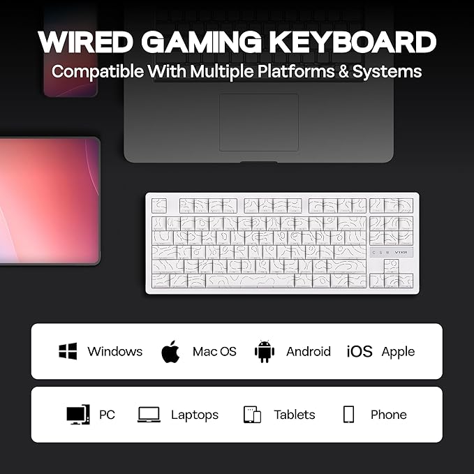 MechLands VTER ATO87 HE Magnetic Gaming Keyboard with Adjustable Actuation Hall Effect Keyboard with 0.125ms Latency 8K Polling Rate 87-Key Hot-Swappable RGB Customizable Keys (White)