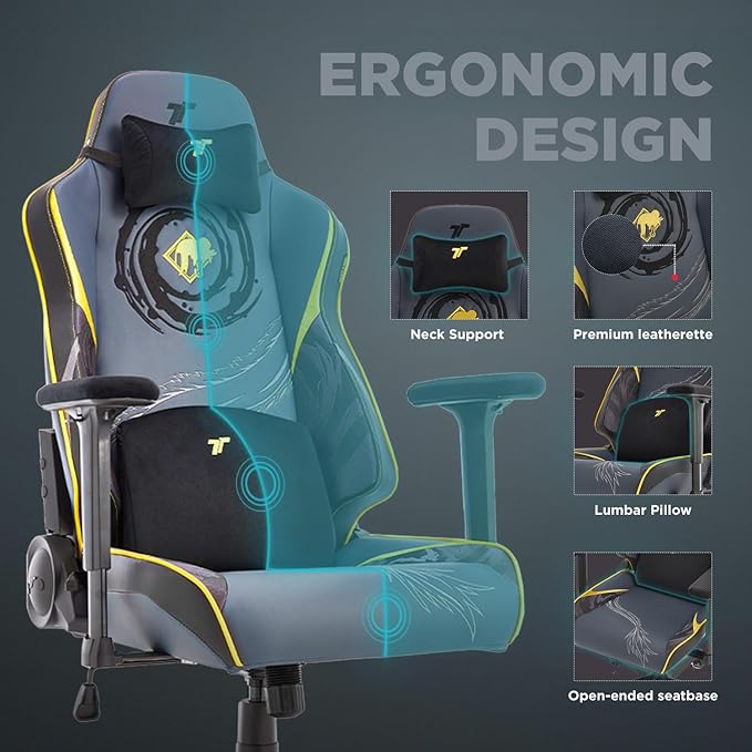 TTRACING Guardian Jujutsu Kaisen Geto Ergonomic Gaming Chair: Built-in Lumbar Support - Widened Seat Base - High Density Foam Cushions - Adjustable 135 Degree Recline - 4D Armrests - PU Leather