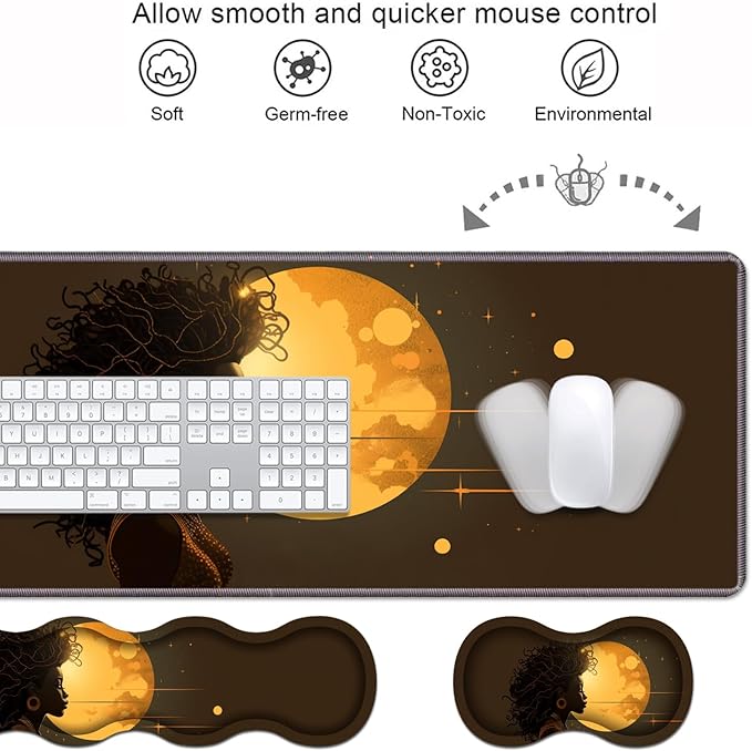 Ergonomic Keyboard Wrist Rest &amp Mouse Pad Wrist Rest Set Large XXL Gaming Desk Mat 31.5x 11.8 with Memory Foam Easy Typing Pain Relief for Office &amp Home African Girl