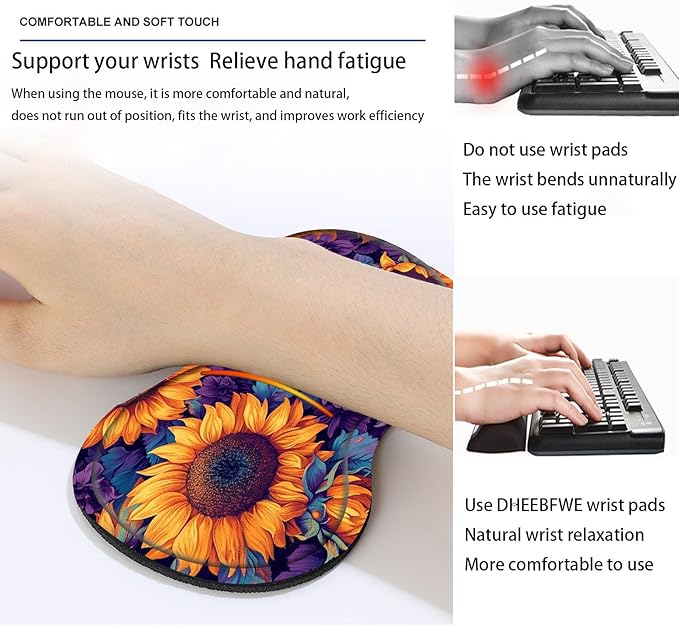 Keyboard Mouse Pad SetLarge Desk Pad+Keyboard Wrist Rest+Mouse Pad Wrist Support+CoasterEasy Typing Pain Relief Non-Slip Mousepad Wrist Support Mousepad Set Home OfficeSunflower