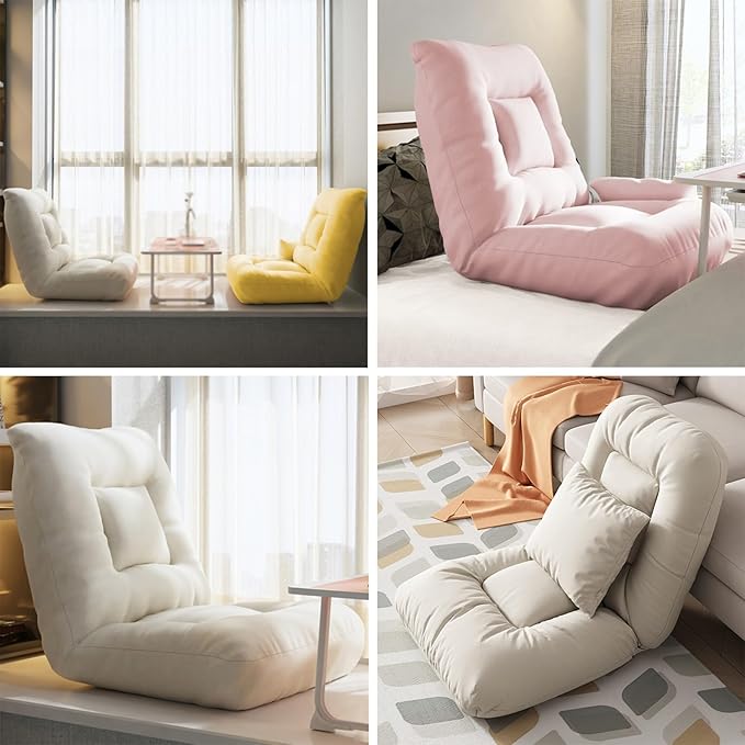 Floor Folding Chair Gaming Sofa Recliner with 5 Adjustable Backrest Bedroom Balcony Armless Reading Chair for Living Room No Assembly Required(Beige)