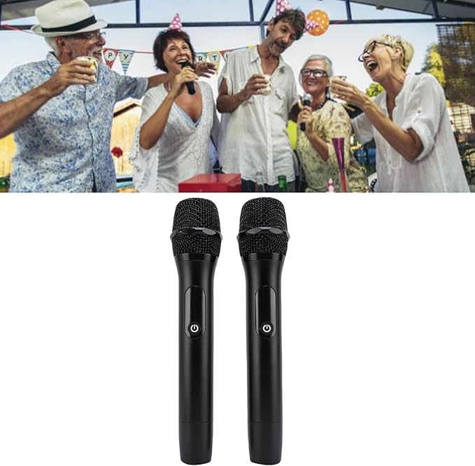 Dynamic Mic for Singing System with DSP Frequency Locking 96dB Signal to Noise Ratio and Dual Cordless Mics for Sound Cards/Mixers for Karaoke
