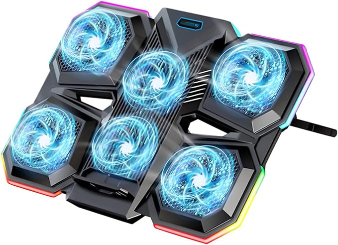 Quiet Cooling Pad Laptop Cooling Pad with 6 Cooling Fans 2 USB Port for 12.1-17.3in Laptop Gaming Notebook Cooling Stand