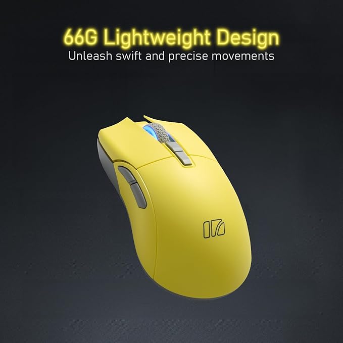 iRocks M31R Wireless Gaming Mouse Triple Mode 2.4G/ Bluetooth/USB-C Detachable Cable Gaming Mouse Kailh GM8.0 Switches Advanced PixArt PAW3395 Optical Sensor Up to 26000 DPI - Lemon Yellow