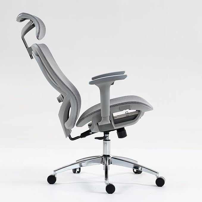 Ergonomic High Back Mesh Office Chair - Adjustable Lumbar Support Headrest &amp 3D Armrests Swivel Desk Chair for Home Office and Gaming (Gray Model C)