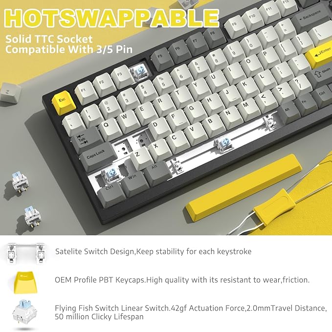 ATTACK SHARK Ajazz AK820 Pro Mechanical Keyboard with Knob&ampTFT DisplayBluetooth 5.1/2.4G Wireless/Type-C Wired 75% Percent Keyboard5-Layer Sound Absorbing FoamsSouth RGB (Grey Flying Fish Swit