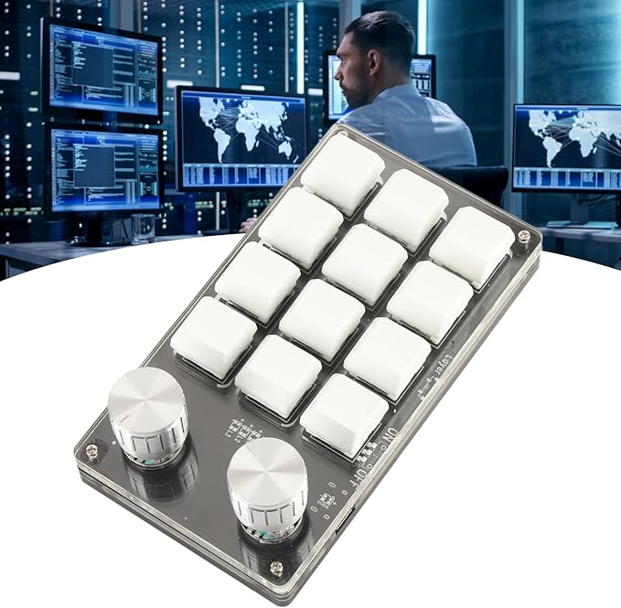 KUIDAMOS 12 Key Mini Mechanical Gaming KeyboardMacro Keyboard Knob with Type C to USB Interface Mini One-Handed Mechanical Gaming Keypad One-Click Start for Linux OS X(White)