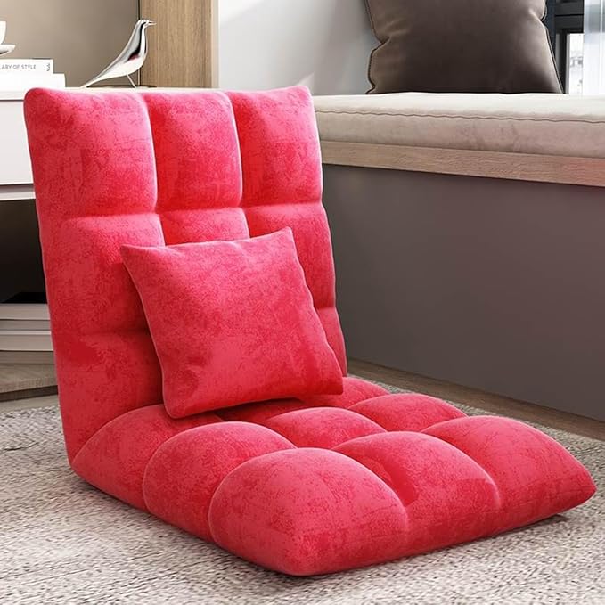 ELEFOCUS Floor Chair with 6 Adjustable Positions Folding Floor Gaming Chair with Pillow Meditating Floor Chair(/Red)