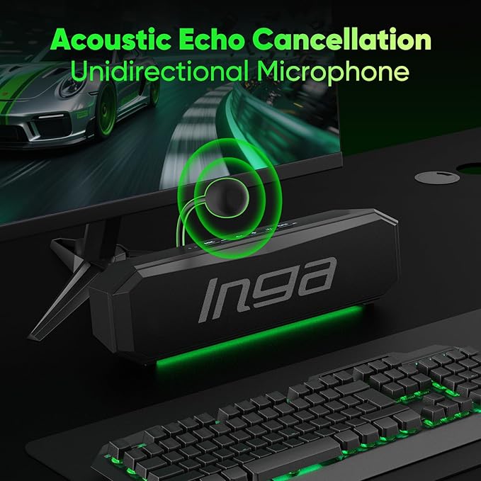 INGA Computer Speakers with Detachable Mic Plug-and-Play USB Soundbar with Dynamic Lighting Game/Music Modes Compatible with PC Laptop PS5 Mac