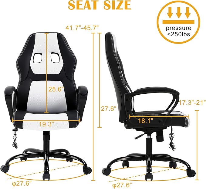 Gaming Chair Ergonomic Office Chair High Back Racing Desk Chair with Lumbar Support Armrest Adjustable Massage Reclining Computer Chair PU Leather Executive Task Rolling Swivel Chair for Adults