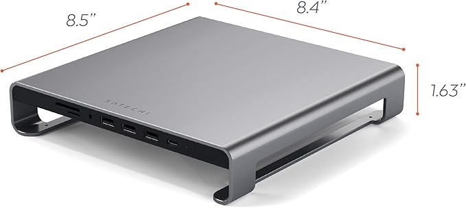SATECHI Type-C Aluminum Monitor Stand Hub with USB-C Data USB 3.0 Micro/SD Card Slots &amp 3.5mm Headphone Jack - for Apple Studio Display iMac iMac Pro (Space Grey)