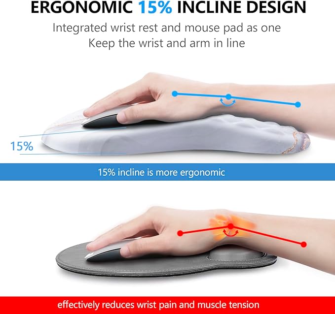 Mouse Pad Wrist Support Laokiiy 2 in1 Keyboard Wrist Rest+ Ergonomic Mouse Pad Non-Slip Wrist Rest for Computer Keyboard Made Easy Typing &amp Relieve Wrist Pain(White)
