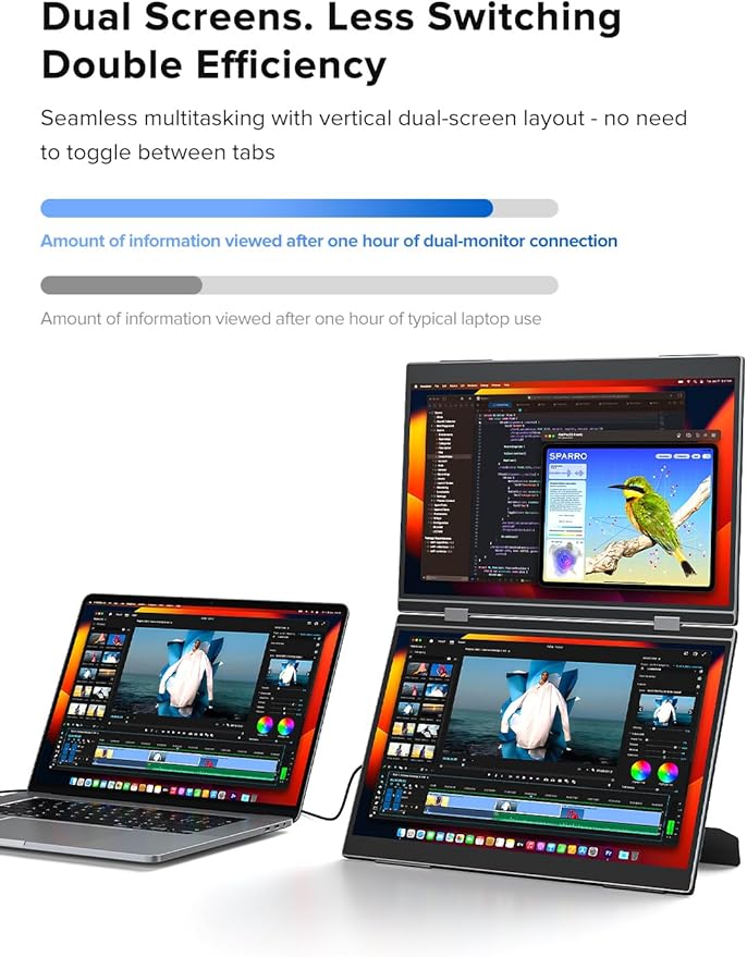 UPERFECT Delta Pro Touch Portable Monitor 16 2K Laptop Screen Extender Touchscreen Dual Monitor with Stylus First Pressure-Sensitive Touch Display Stacked Folding Vertical Dual Screen with Stand