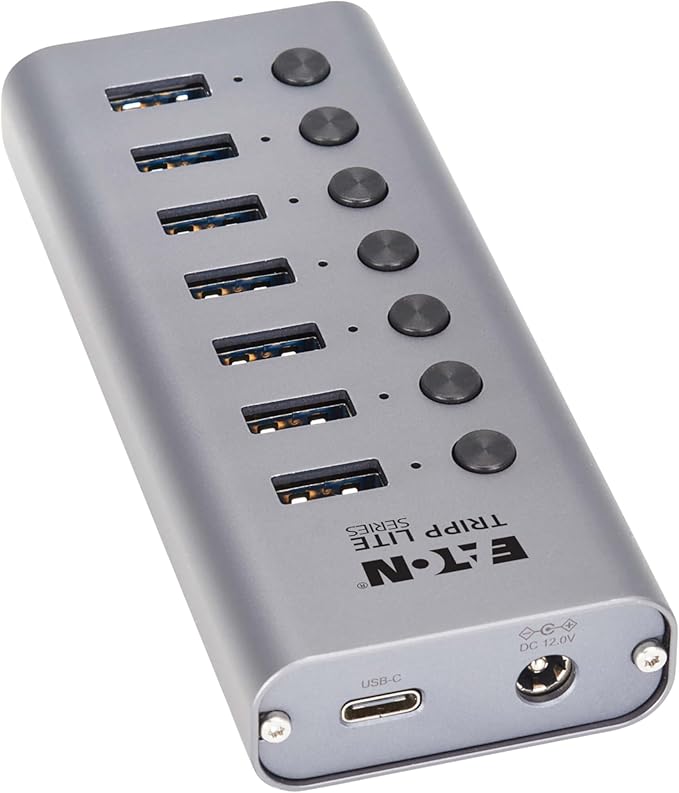 Eaton Tripp Lite Series USB C Hub 3.2 Gen 1 with 7 USB-A Ports and Individual On/Off Switch 5 Gbps Data Transfer Plug-and-Play USBC Laptop Docking Station 3-Year Warranty (U360-007-SW)