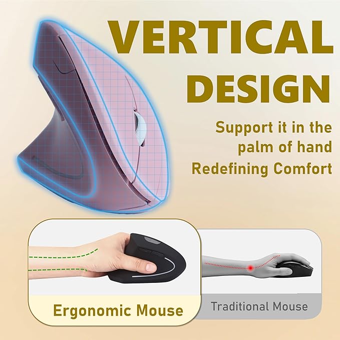 Urby Left Handed Mouse Vertical Left Handed Ergonomic Wireless Mouse Ideal for Lefty Users Gaming &amp Office Use Compatible with Windows/macOS/iPadOS. Pink
