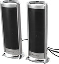 Pair Silver Tone Gray Cylindrical USB 2.0 3.5mm Mini Desktop Sound Speaker Box