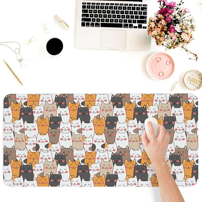 Cats Large Mouse Pad Gaming Mousepad with Wrist Support Rubber Computer Keyboard Mat for Desk Laptop Non-Slip Full Deskmat Protector Waterproof Writing Pad Office Home 16x35.5 in