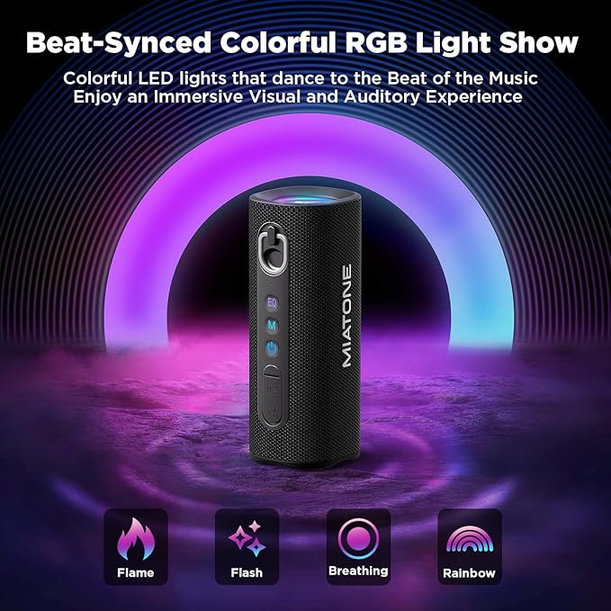 MIATONE Bluetooth Speaker 40W BT 6.0 Outdoor Portable Bluetooth Speakers with 3 EQDeep Bass24H Playtime TWSIPX7 Waterproof Shower Speakers Bluetooth Wireless Portable Speaker for Party/Beach-Black