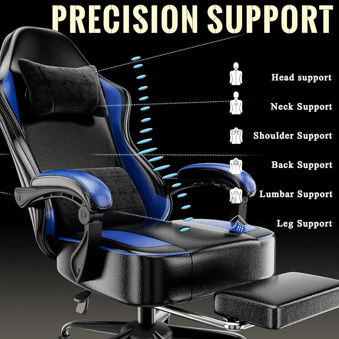 Gaming Chair with Pocket Spring Cushion and Footrest Ergonomic Computer Chair for Adults Breathable PU Leather Game Chair