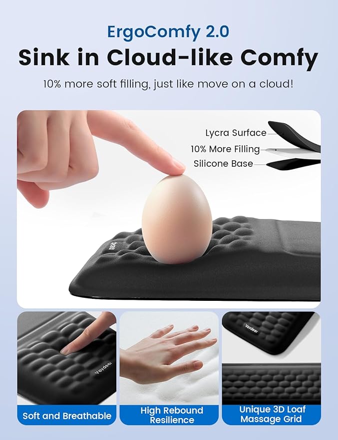 2-in-1 Keyboard &amp Mouse Wrist Rest Set – Ergonomic Pain-Relief Support Memory Foam Wrist Cushion with 8° Slope &amp Massage Nubs Non-Slip PU Base Relieves Wrist Pain &amp Carpal Tunnel from L