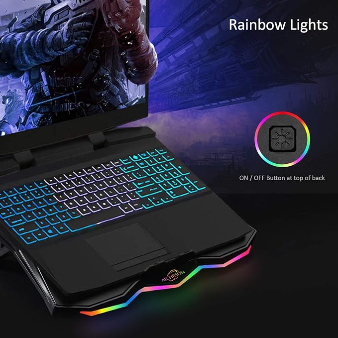 AICHESON Laptop Cooling Pad Chill Pad for 15.6-17.3 Inch Notebook with 7 Height Slots 2 USB Ports Rainbow Lights Perfect for Reducing Temperature of Laptop AA3