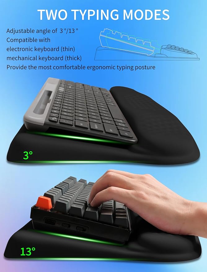 Ergonomic Wave Wrist Rest with Keyboard Stand Cushioned Palm Rest Comfortable Integrated Memory Foam for Natural Typing and Relieve Wrist Pain Dark Night Black