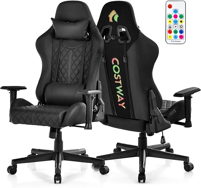 POWERSTONE Gaming Chair with RGB LED Lights Ergonomic Racing Computer Chair Adjustable Video Game Chair High Back Lumbar Support Gamer Chair for Adult Teen