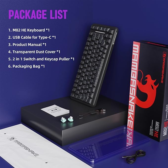 MAMBASNAKE M82 HE Rapid Trigger Mechanical Gaming Keyboard 75% Wired TKL with Adjustable ActuationHall Effect Magnetic Switch8KHz Polling RateRGB BacklitTop Mount for PC Mac Esport Gamer-Black