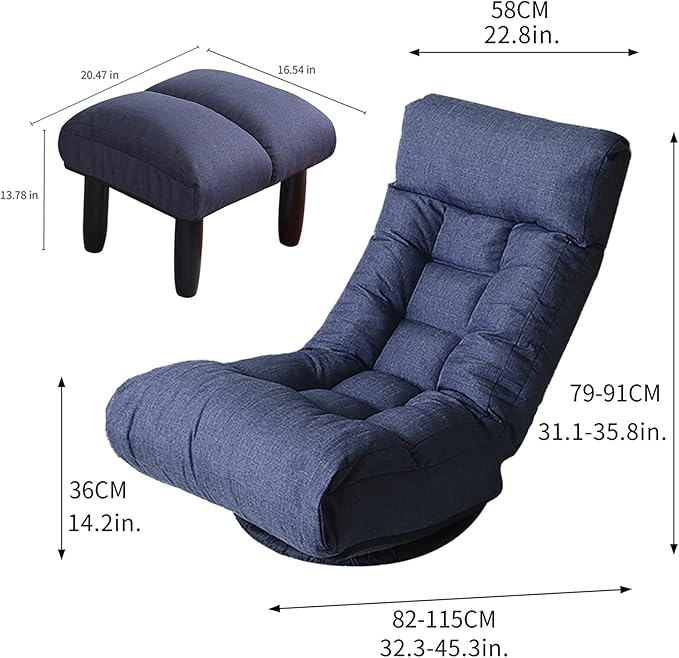 360-degree Swivel Gaming Chair Folding Floor Chair with Adjustable Backrest Cushion Padded Indoor Chaise Lounge with Stool Lazy Sofa Couch Rocker Gaming Chair for Teens and Adults