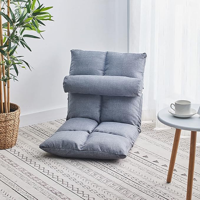 Fold Floor Gaming Chair with Back SupportAdjustable Folding Padded Adults Gaming Lazy Sofa Chair Indoor Cushioned Reclining Lounge Chair(Color:Grey)