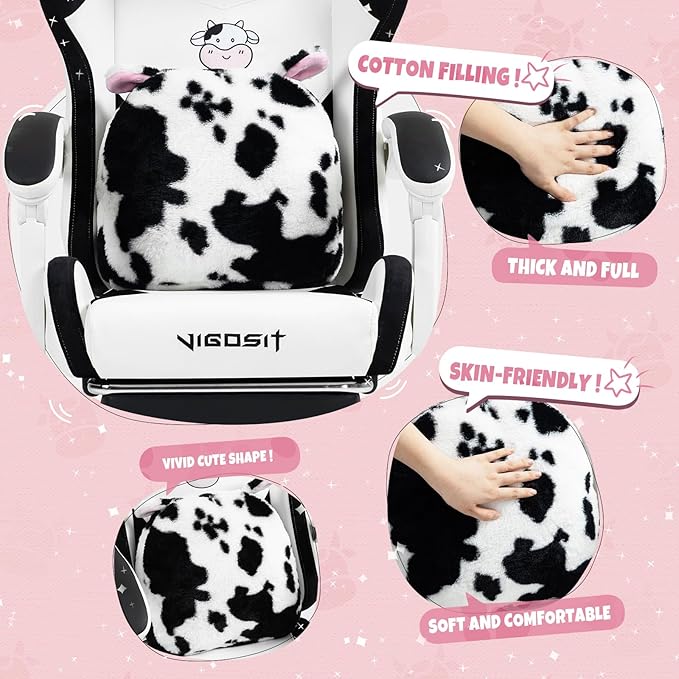 Cute Gaming Chair for Girl Ergonomic Cat Computer Chair with Armrests High Back Video Game Chairs with Footrest and Massage Lumbar Support for Teen &amp Woman Adjustable Height (Black+White)