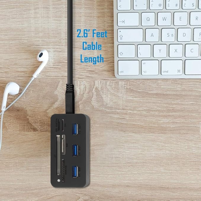 Kingwin USB HUB Adapter w/ Memory Card Reader Writer &amp USB 3.0 HUB Combo - Supports High Speed SD MS Micro M2 CF Card Reader For Macbook Laptop Desktop - Includes USB Cable 5 Gbps Speed Black