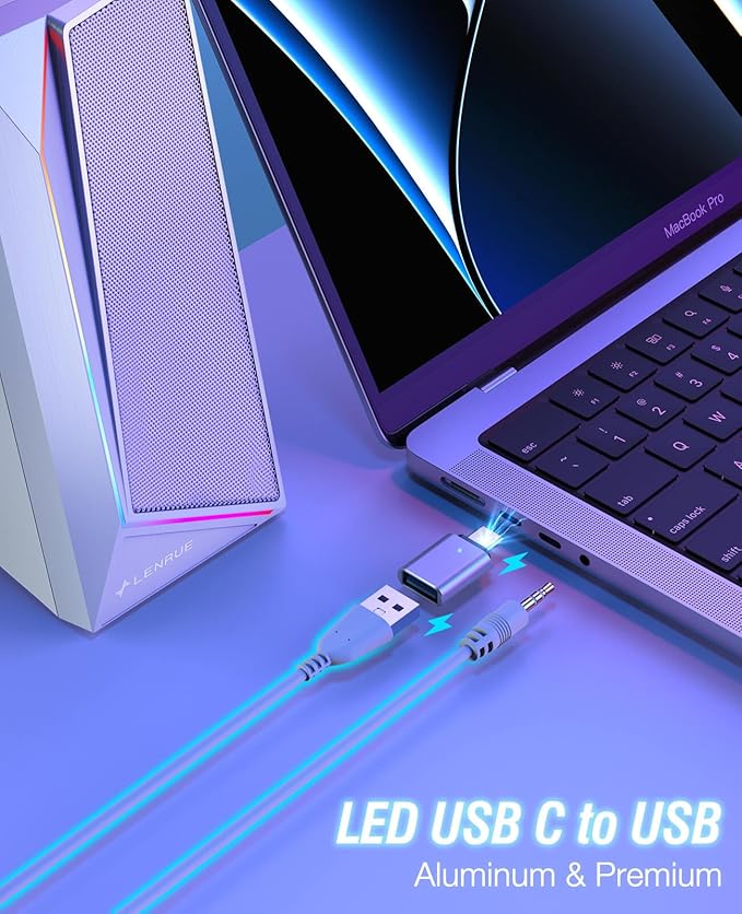 LENRUE Computer Speakers USB/USB-C Powered PC Speakers with Loud Stereo Sound Headphone-in for Desktop Laptop Monitor