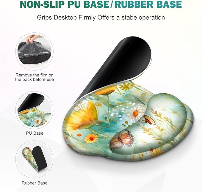 Gaming Mouse Pad Large Desk Mat Cute Desk Pad Protector 4in1 XXL Mousepad + Keyboard Wrist Rest+Mouse Wrist Rest+Coaster Set with Ergonomic Desk Pad for Home Office PC Computer Yellow Flowers