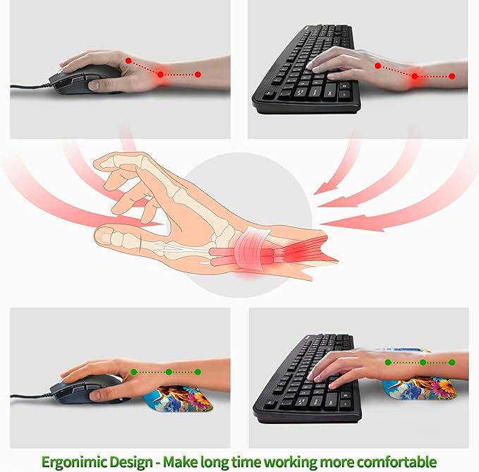 3-Piece Ergonomic Desk Mat &amp Cloud Wrist Rest Set Large 31.5 x 11.8 Wave Office Desk Pad with Memory Foam Support Non-Slip Computer Protector for Home Gaming Mountain Flower Cow