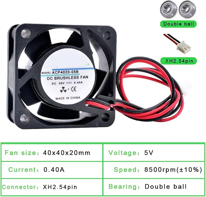 2 Pcs ACP4020 4cm 40mm Fan 40x40x20mm DC5V 12V 24V Inverter Router Inverter Power Cooling Fan (Color : 5V Double Ball)