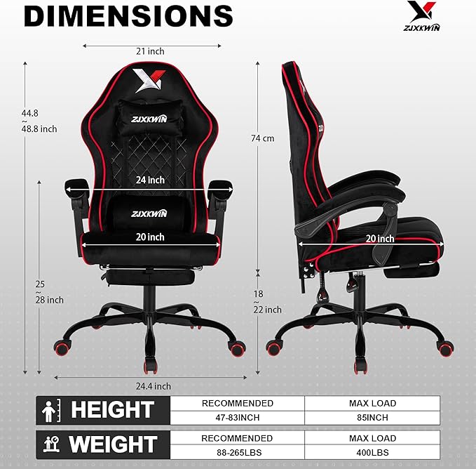 Gaming Chair with Footrest Ergonomic Computer Chair with Headrest &amp Lumbar Support Skin-Friendly Velvet Adjustable Height &amp Backrest Linked Armrest for Gamer Home Adults Office RestRed