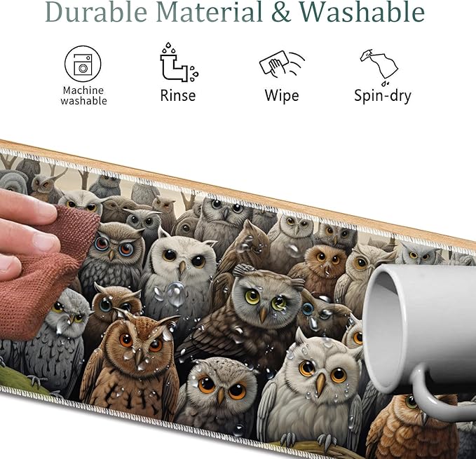 4 in 1 Mouse Pad Combo Large Gaming Mouse Pad + Keyboard Wrist Support + Mouse Wrist Rest + Coaster Table Pad 31.5 x 11.8 with Memory Foam Ergonomic Wrist Pad Set Many Owl