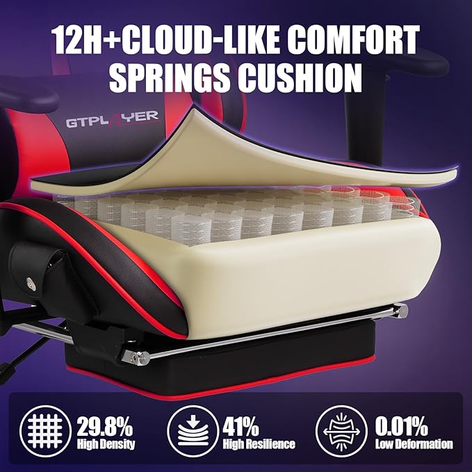 GTPLAYER Gaming Chair with Speakers Video Game Chairs with Footrest for Adults Ergonomic Computer PC Gamer Reclining Chair(Red)
