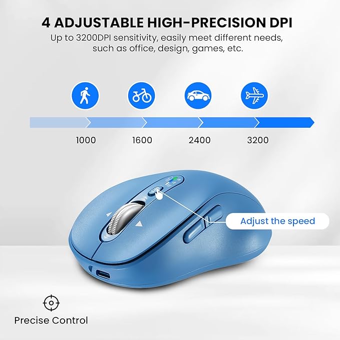 Wireless Bluetooth Mouse RechargeableUSB+BT×2Multi Device Quiet Ergo Computer MousesMetal 4-Way Super Scrolling± 3200 DPI10 ButtonPlug&ampPlayCordless Mice for LaptopTabletMaciPadPCPhone-
