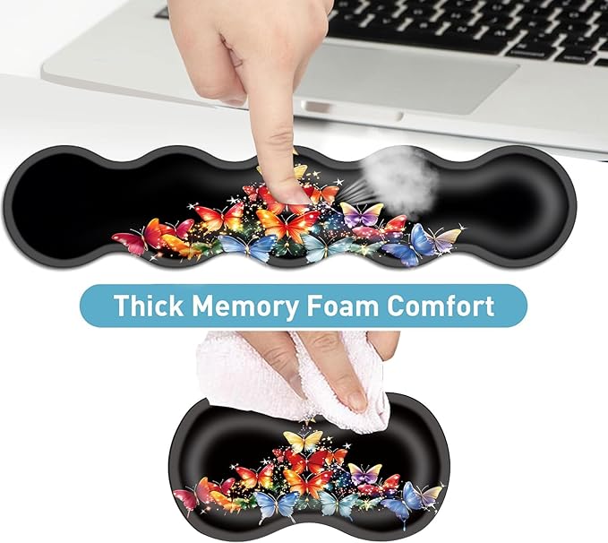 Keyboard Mouse Pad Set Extended Gaming Mouse Pad+Ergonomics Keyboard Wrist Rest Support Memory Foam Easy Typing Pain Relief 4Pcs XL Ultra Thick Desk MatButterfly Christmas Tree