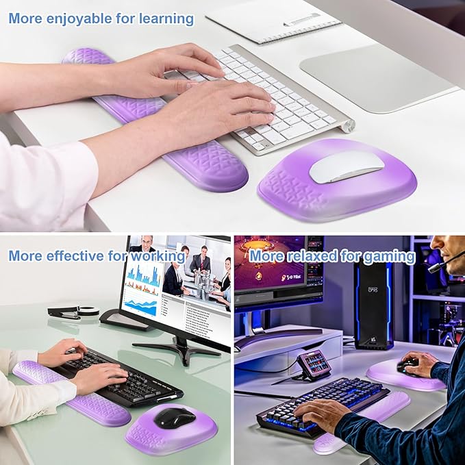 Mouse Pad with Wrist Rest Comfortable Memory Foam Wrist Rest for Computer Keyboard Ergonomic Mouse Pad Set for Easy Typing &amp Pain Relief - Gradient Purple