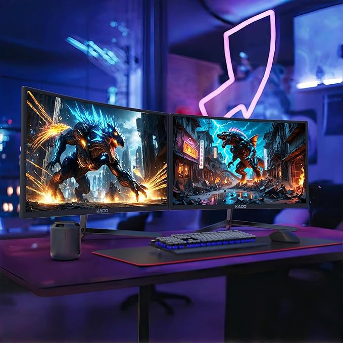 Kado 24 Class Dual Gaming Monitor Setup - 2-Pack 24 Curved 1500R 180Hz 1ms 1920x1080 Computer Monitor Parallel Gaming AMD FreeSync Premium Panoramic VESA Mount HDMI DisplayPort Built-in Speakers